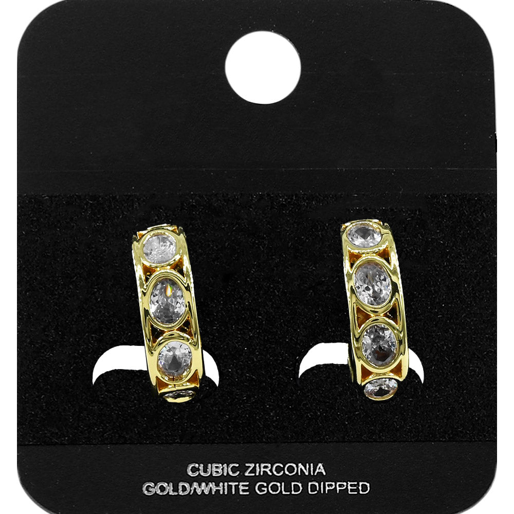 Madeline Love Gold Gold Dipped Oval CZ Bezel Around Mini Open Hoop Earrings - Jewelry