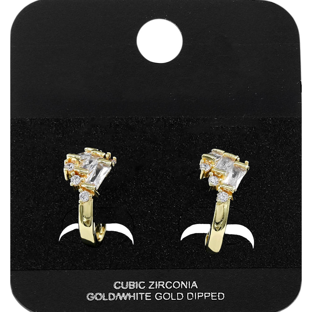 Madeline Love Gold Gold Dipped Triple Baguette CZ Accent Mini Open Hoop Earrings - Jewelry