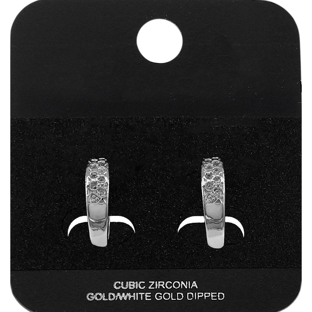 Madeline Love Rhodium White Gold Dipped CZ Pave Lattice Mini Open Hoop Earrings - Jewelry