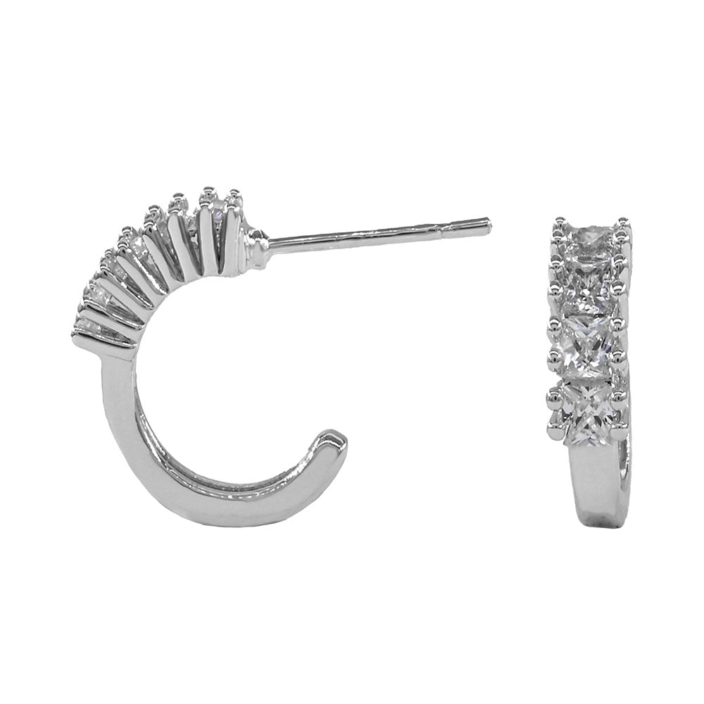 Madeline Love Rhodium White Gold Dipped Princess Cut CZ Around Mini Open Hoop Earrings - Hair Accessories - desc