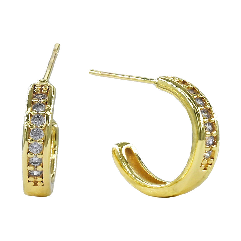 Madeline Love Gold Gold Dipped CZ Channel Mini Open Hoop Earrings - Hair Accessories - desc