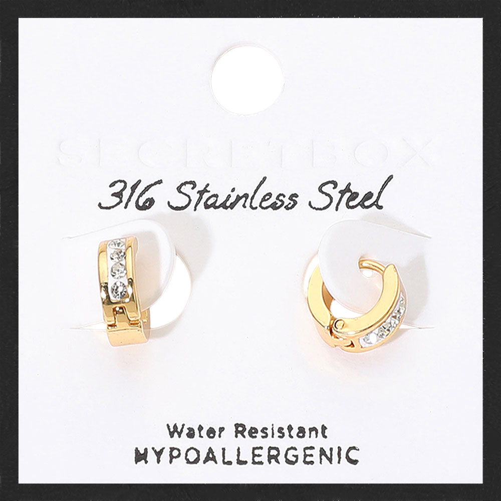Madeline Love Gold SECRET BOX_Stainless Steel Stone Paved Mini Huggie Hoop Earrings - Hair Accessories