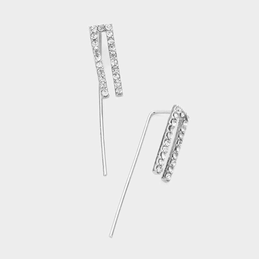 Madeline Love Clear, Rhodium Crystal Accented Metal Ear Pin Earrings - Jewelry