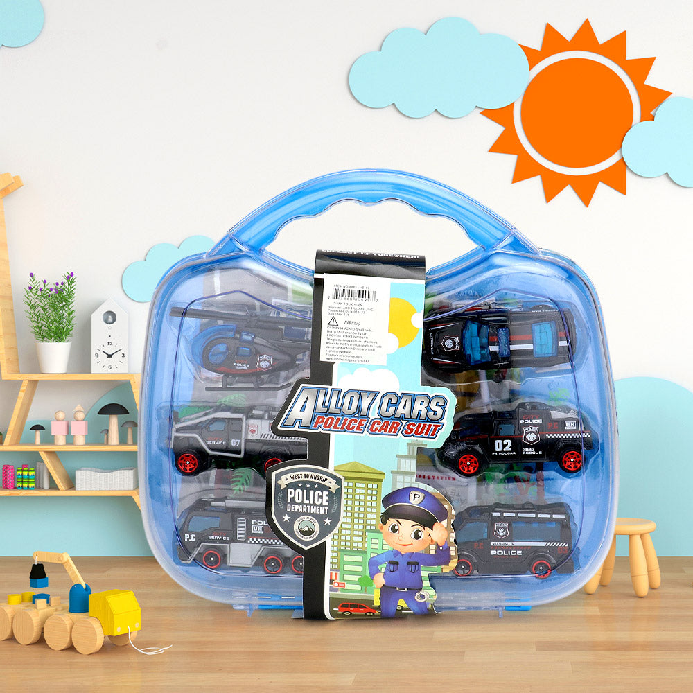 Madeline Love Blue Police Car Suit Toys Alloy Cars With Play Mat Building Play Set - Kids