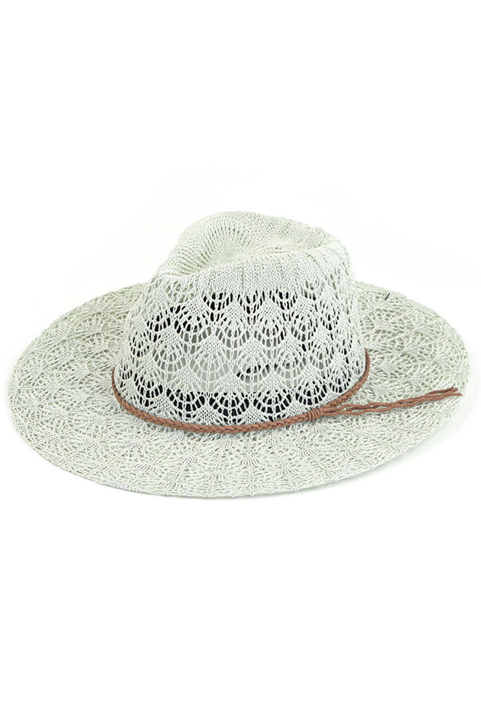 Mint C.C. Horseshoe Lace Knitting Panama Hat is a must-have accessory for any fashion-forward individual. Its beautiful lace knit design adds a touch of elegance to any outfit, while the high-quality materials ensure durability and comfort. Stay stylish and protected from the sun with this iconic hat.