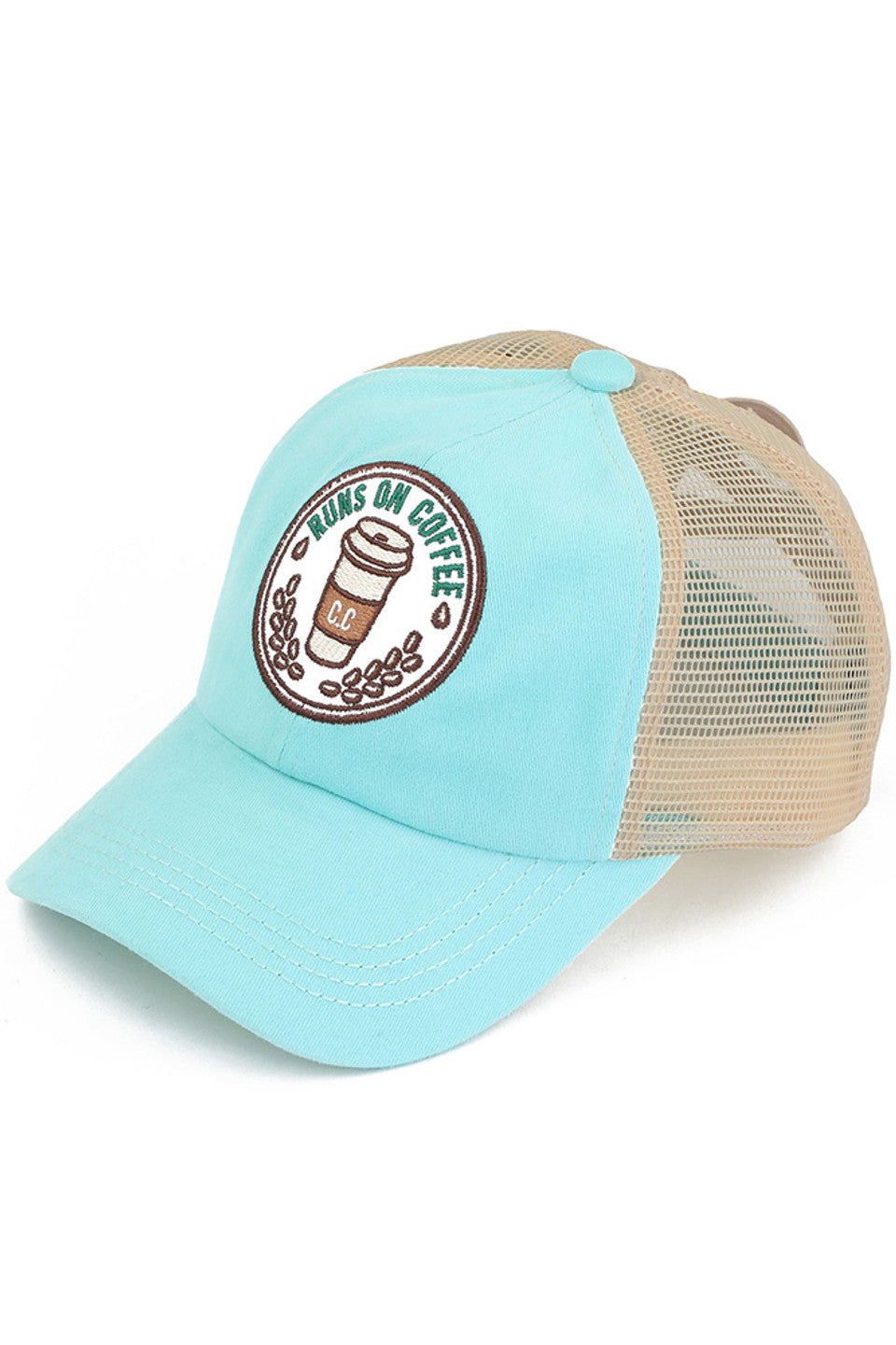 C.C RUNS ON COFFEE Patch Criss Cross Pony Cap - Mint - Pony Cap
