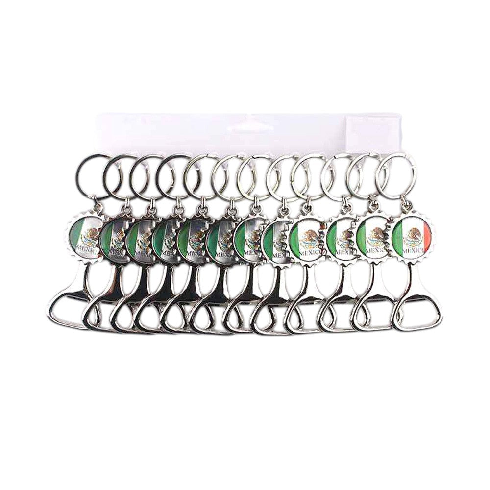 Multi 12 pieces of Mexico flag printed bottle opener keychains make for a practical and patriotic accessory. The sturdy design allows for easy and convenient opening of bottles, while the vibrant flag print adds a touch of cultural flair. Perfect for showing off national pride at events or on the go.