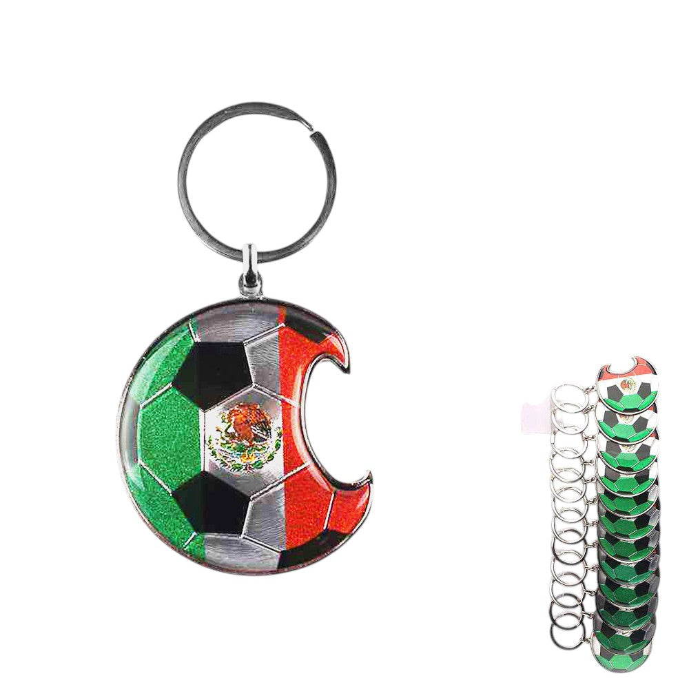 12PCS - Mexico Flag Printed Soccer Bottle Opener Keychains