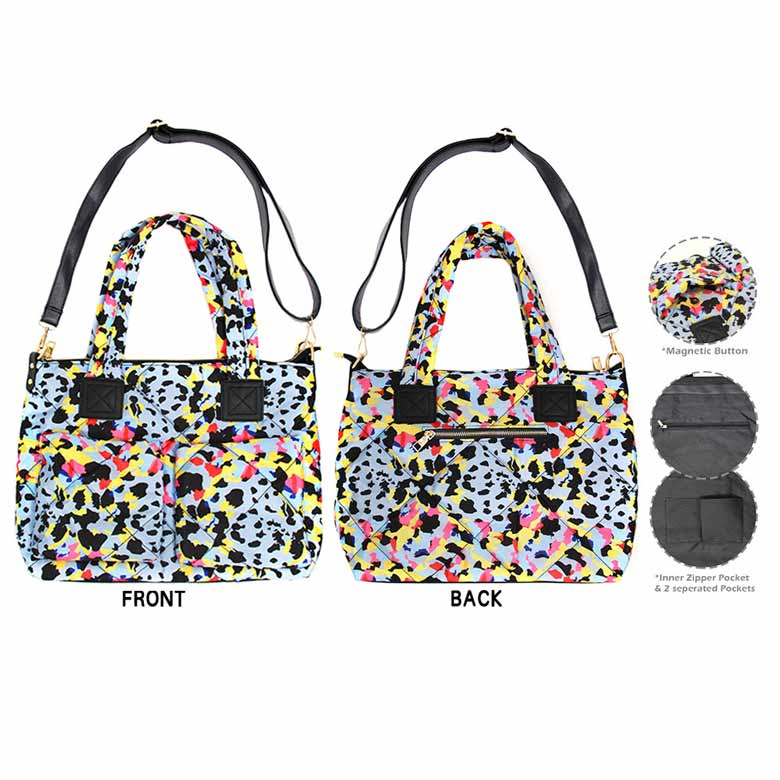 Multi Animal Print Puffer Tote Bag, be the ultimate fashionista when carrying this animal print puffer tote bag in style. It's great for carrying small and handy things. This animal print puffer tote bag for women could keep all your documents, Money, Cards, keys, etc in one compact place, and comfortably within arm's reach.