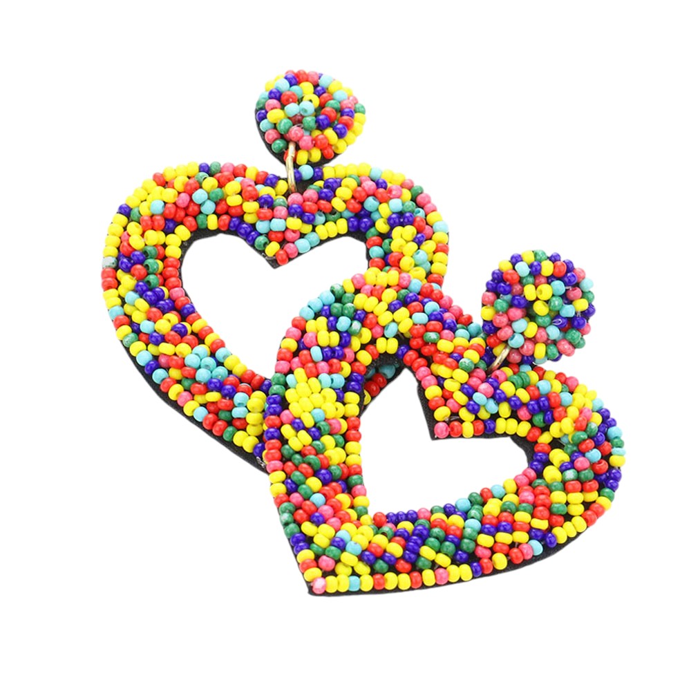 Multi Beaded Open Heart Drop Earrings! Made with stunning beads, these earrings add a touch of elegance to any outfit. Their open heart design symbolises love and vulnerability, making them the perfect gift for a loved one. Upgrade your jewelry collection with these beautiful and timeless earrings.