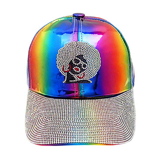 Multi Bling Afro Girl Accented Rainbow Baseball Cap, keep your styles on even when you are relaxing at the pool or playing at the beach. Large, comfortable, and perfect for keeping the sun off of your face and neck. Ideal for travelers who are on vacation or just spending some time in the great outdoors.