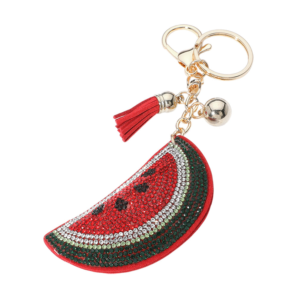 Multi Bling Studded Watermelon Tassel Keychain adds a touch of fun and flair to your keys. The sparkling studs and vibrant tassel make it easy to spot in your bag, while the durable construction ensures your keys stay safe and secure. Perfect for adding style to any keychain collection.