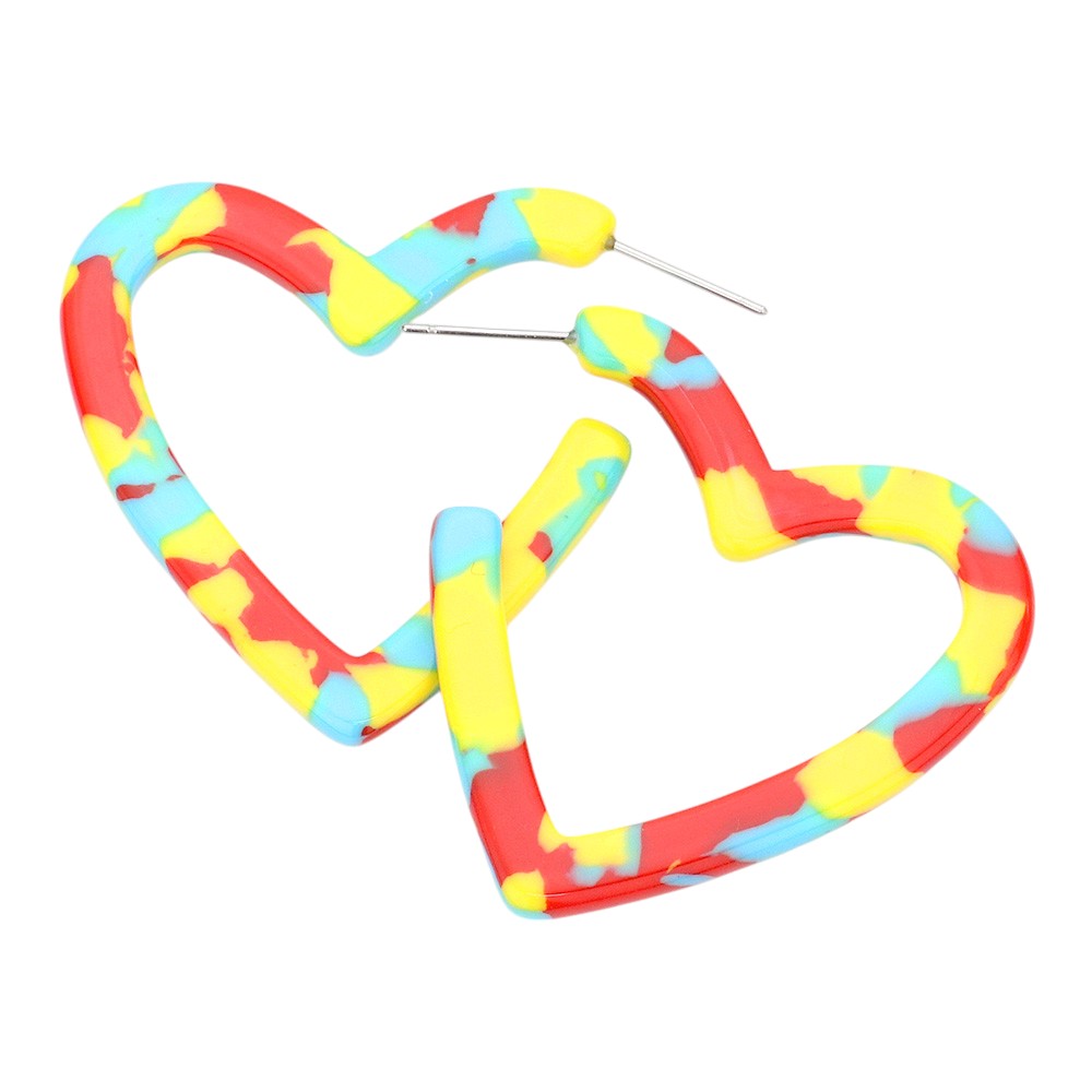 Multi Celluloid Acetate Open Heart Earrings are a must-have accessory for any fashion-forward individual. Made from high-quality celluloid acetate, these earrings are lightweight yet durable, perfect for everyday wear. The open heart design adds a touch of whimsy to any outfit, making these earrings the perfect addition to your jewelry collection.