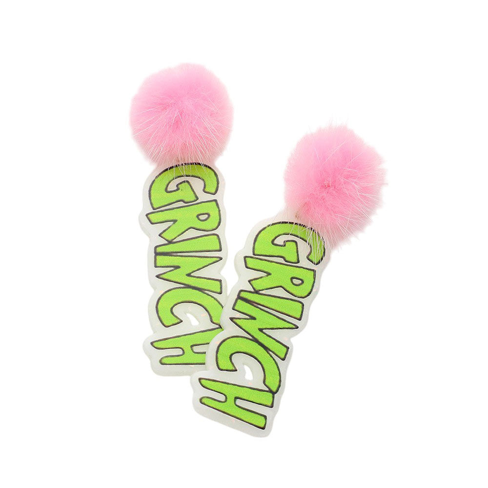 Multi-Resin Grinch message dangle earrings add a playful touch to your style. The pointed design and dangling pom poms make them a unique accessory. Show off your love for the holiday season with these festive earrings. This is the perfect gift for your friends, family, and the people you love and care about.