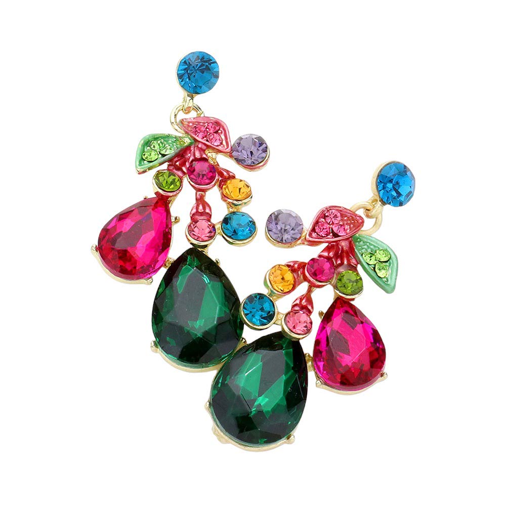 Multi Teardrop Stone Cluster Dangle Evening Earrings, these stunning pieces feature an elegant design and shimmering metal accents. Perfect for special occasions, they are sure to add style and elegance to any look, these earrings are sure to make a lasting impression. Gift a pair of these to someone you love.