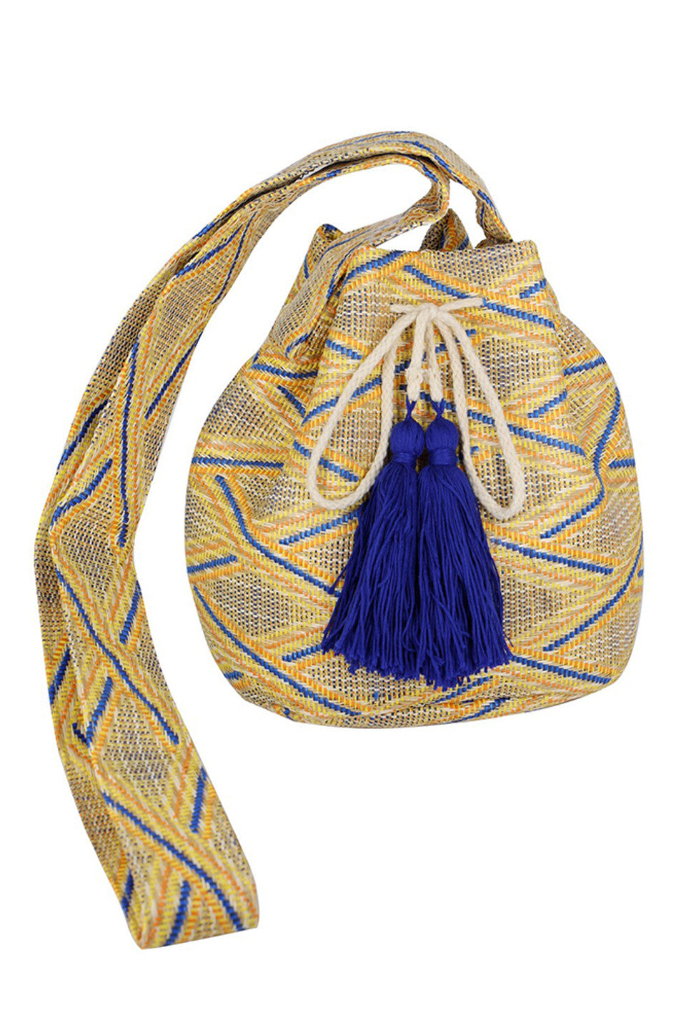 Mustard Aztec Pattern Strap Aztec Bucket Bag combines traditional design with modern functionality. Crafted with a distinctive Aztec-inspired pattern, this bucket bag offers ample space and a comfortable strap for easy carrying. Its unique aesthetic makes it a versatile accessory, perfect for adding a cultural touch to everyday outfits while providing practical storage. Ideal for those who appreciate both style and utility in their accessories.