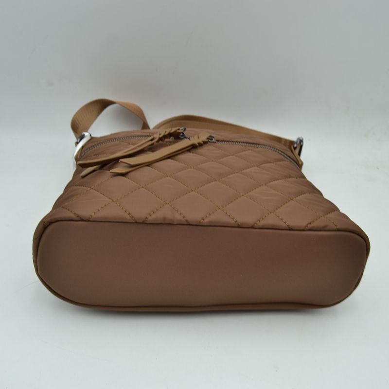 Quilted Crossbody Bag with Curved Zip and Adjustable Strap - Crossbody Bags