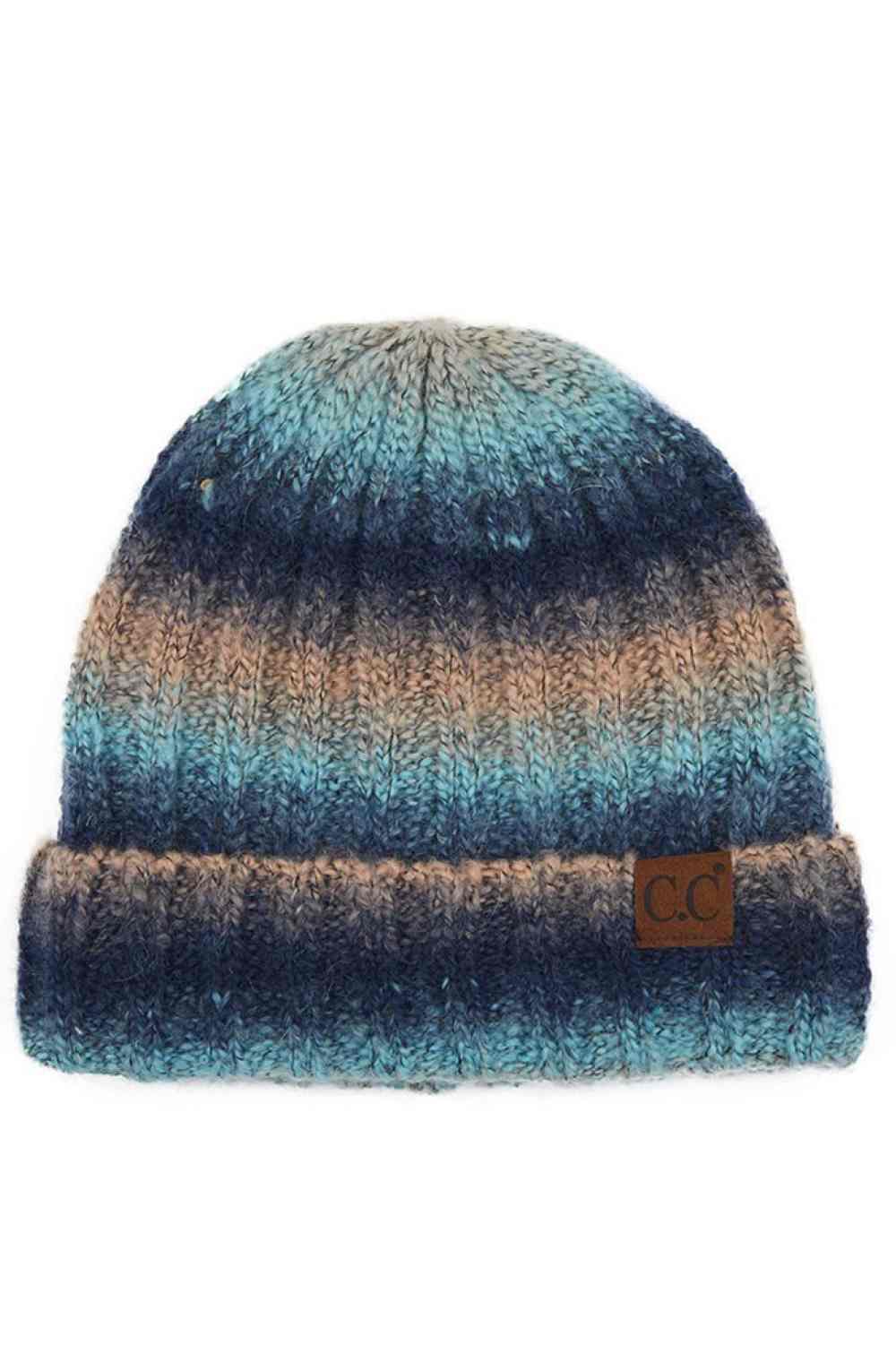 Navy Sky Blue Wrap up in warmth with this C.C Ombre Knit Beanie featuring a comfortable cuff design. Crafted from a premium blend of 65% acrylic, 25% nylon, and 10% spandex, this beanie delivers softness and stretch for an ideal fit.