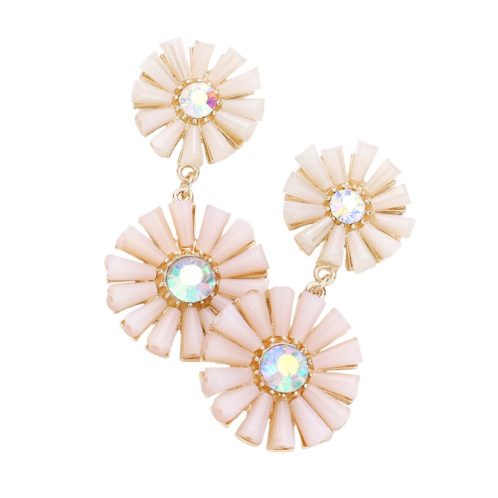 Neutral Beautiful Beaded Double Flower Link Dangle Earrings, enhance your attire with these beautiful flower link dangle earrings to show off your fun trendsetting style. It is perfect for flower lovers. These earrings will garner compliments all day long. These are perfect gifts for birthdays, Mother’s Day, anniversaries, etc