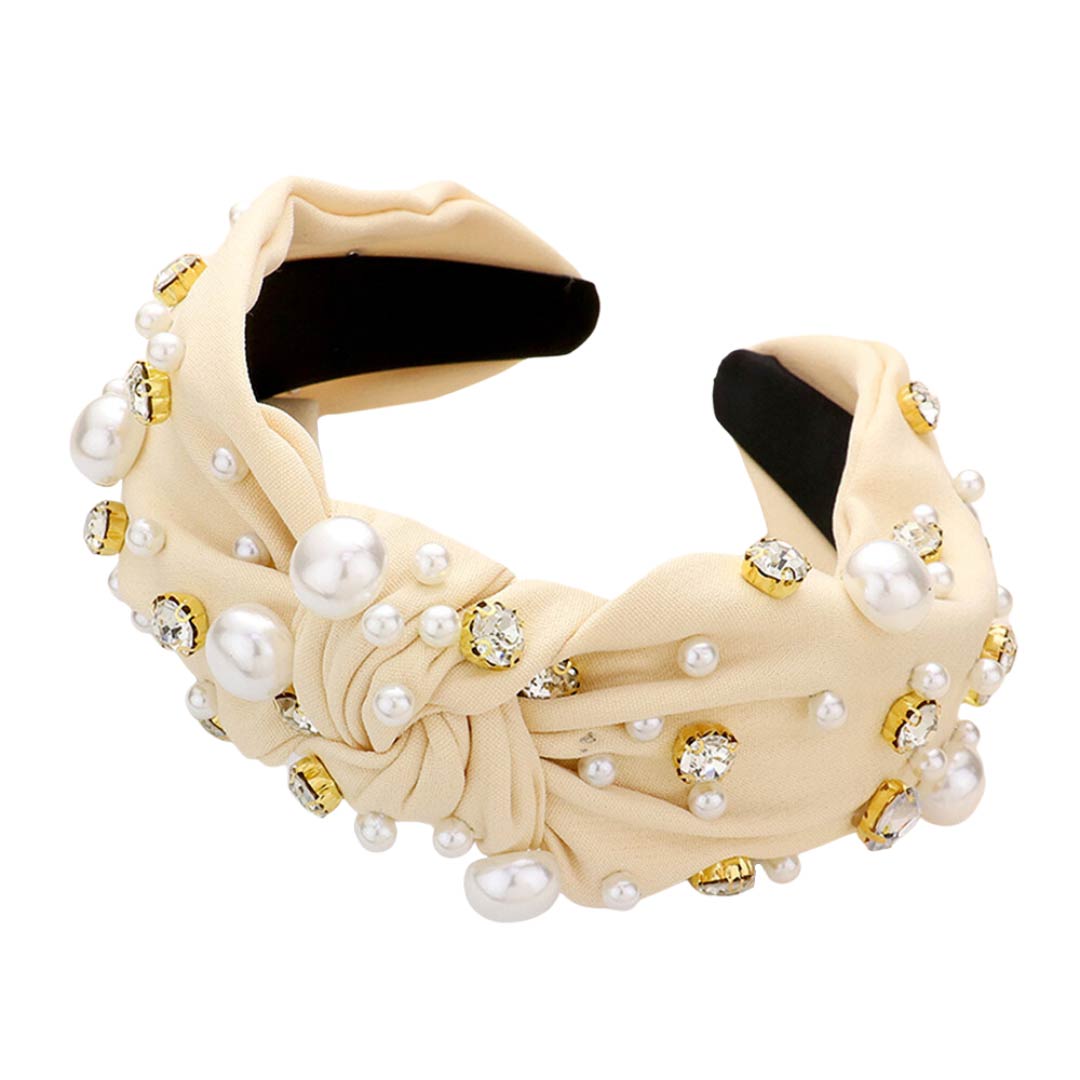 Neutral Pearl Round Stone Embellished Knot Burnout Headband, create a natural & beautiful look while perfectly matching your color with the easy-to-use stone burnout headband. Push your hair back and spice up any plain outfit with this pearl round heart knot headband! Be the ultimate trendsetter & be prepared to receive compliments wearing this chic headband with all your stylish outfits!