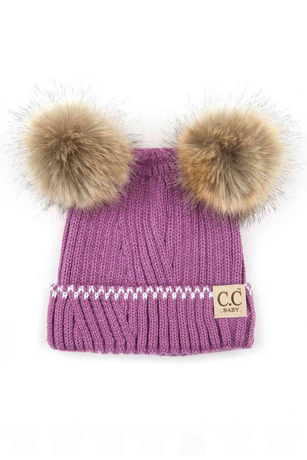 New Lavender Ivory Wrap your infant in warmth and style with this C.C Solid Knit Double Pom Beanie. Crafted from 100% acrylic, this soft and durable beanie features a classic ribbed knit construction paired with two adorable poms for extra charm. Perfect for keeping tiny heads cozy during cold weather while adding a playful touch to any outfit.