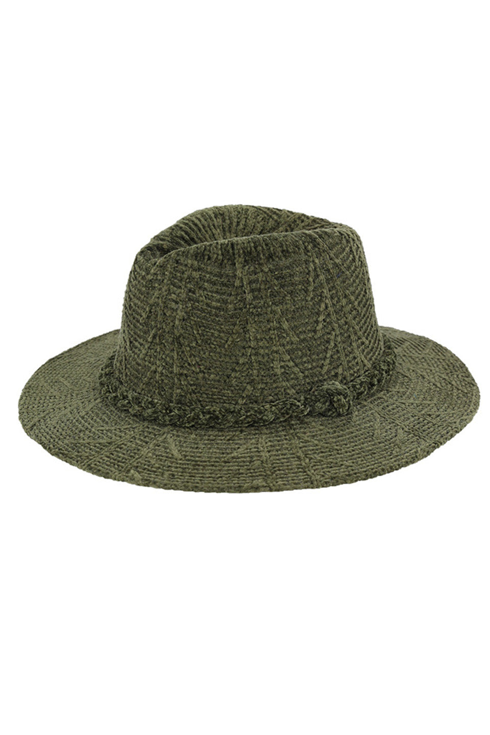 Olive Chenille Pattern and Braided Band Winter Fedora combines thermal efficiency with sophisticated design. The textured chenille fabric provides exceptional warmth retention while maintaining breathability. The precision-crafted braided band creates visual interest and structural integrity. Designed with a classic silhouette that complements diverse facial structures, this fedora offers optimal protection against winter elements while elevating your seasonal wardrobe with architectural elegance.
