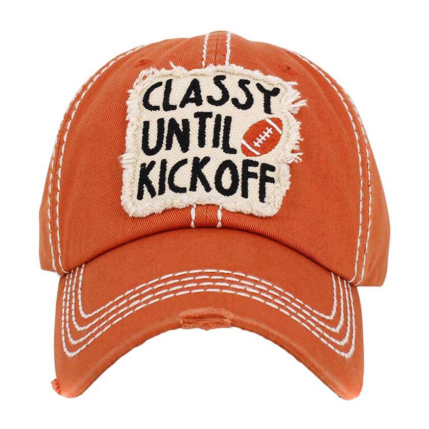 Orange Classy Until Kickoff Football Pointed Vintage Baseball Cap, helps shield sunlight, keeping your face from harmful ultraviolet rays and preventing sunburn in summer. This sports baseball cap can be used in any season. Perfect gifts for birthdays, anniversaries, holidays, Valentine’s Day, or any special occasion.
