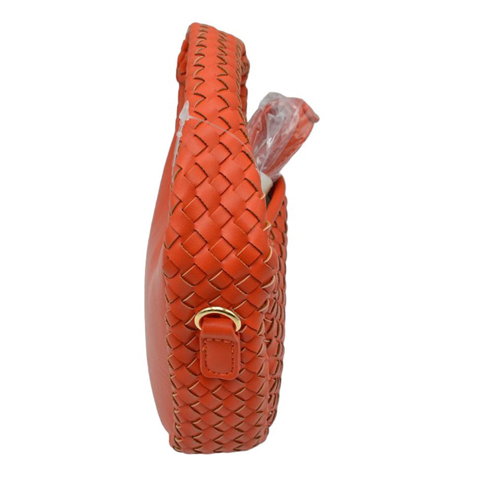Orange Faux Leather Woven Patterned Top Handle Tote Shoulder Bag, is a comfortable way to carry all your daily necessities. Featuring top handles, it's perfect for carrying over the shoulder, and its design ensures that it stands out from other handbags. This tote bag is a practical and fashionable choice for the summer.