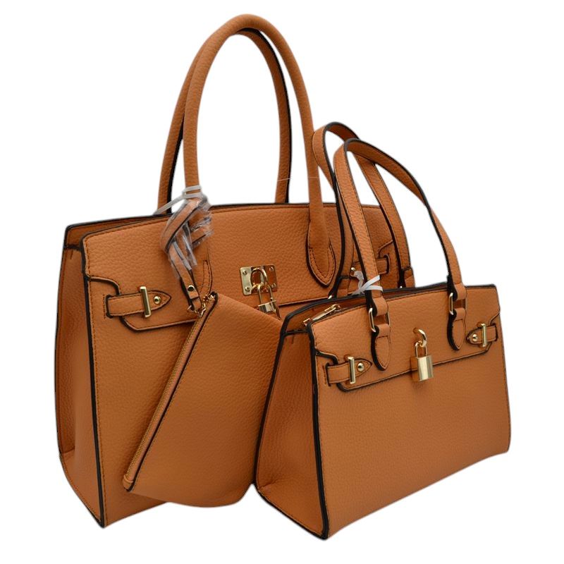 Orange-Padlock Accent 3 in 1 Twin Tote-Satchel Value Set includes a wallet for added convenience. With a stylish padlock accent, this set is perfect for everyday use and travel. Made with high-quality materials, it offers durability and functionality. Get both fashion and functionality with this value set.