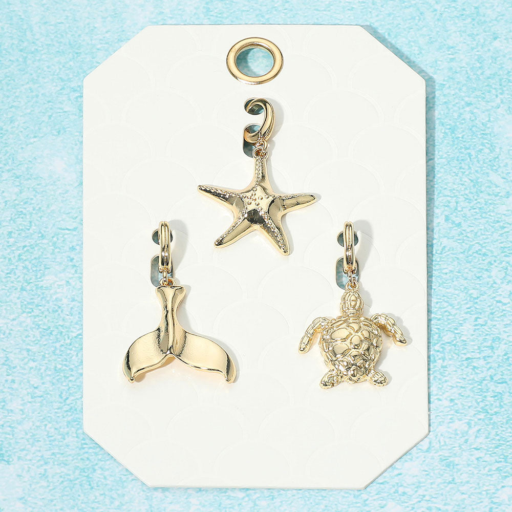 Madeline Love Gold 3PCS - Metal Whale Tale Starfish Sea Turtle Pendant Charm Set - Bags & Wallets