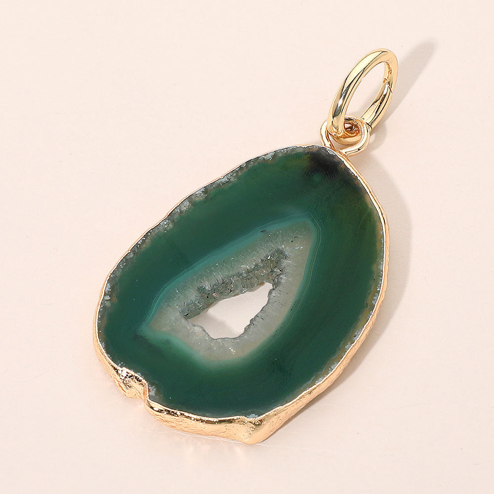 Madeline Love Green Natural Cutout Center Oval Geode Slice Pendant - Pendant Sets