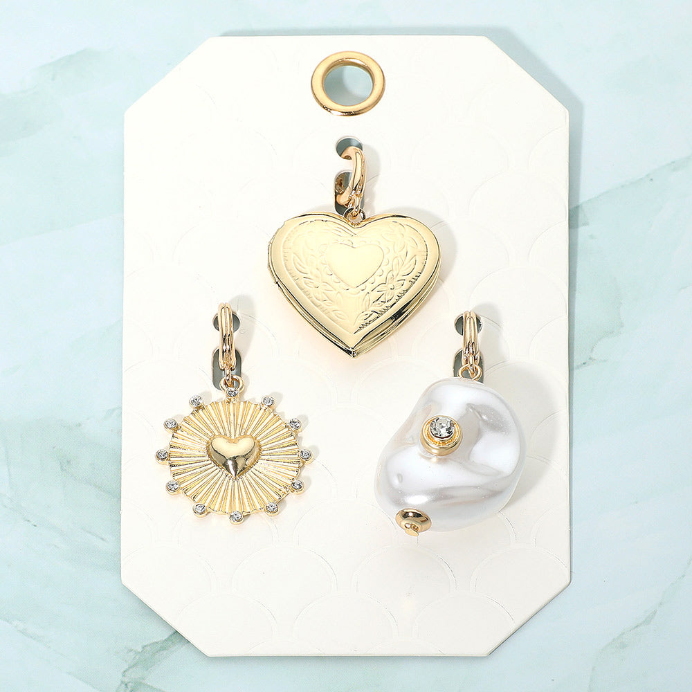 Madeline Love Gold 3PCS - Heart Locket Radiant Medallion abstract Pearl Pendant Charm Set - Pendant Sets