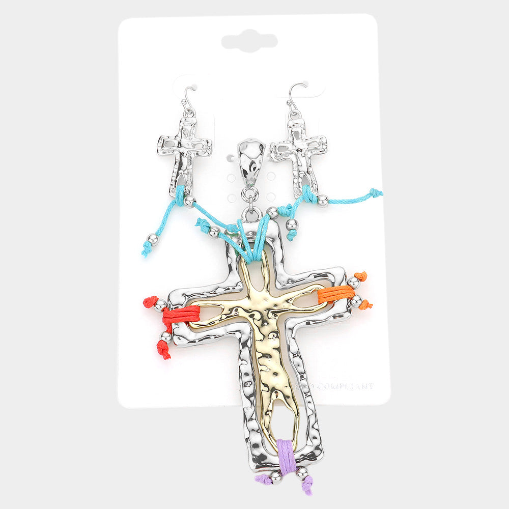 Madeline Love Two Tone Two Tone Hammered Metal Cross Pendant Set - Pendant Sets
