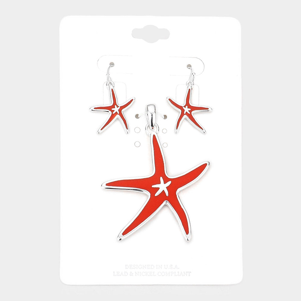 Red Enamel Starfish Pendant Set