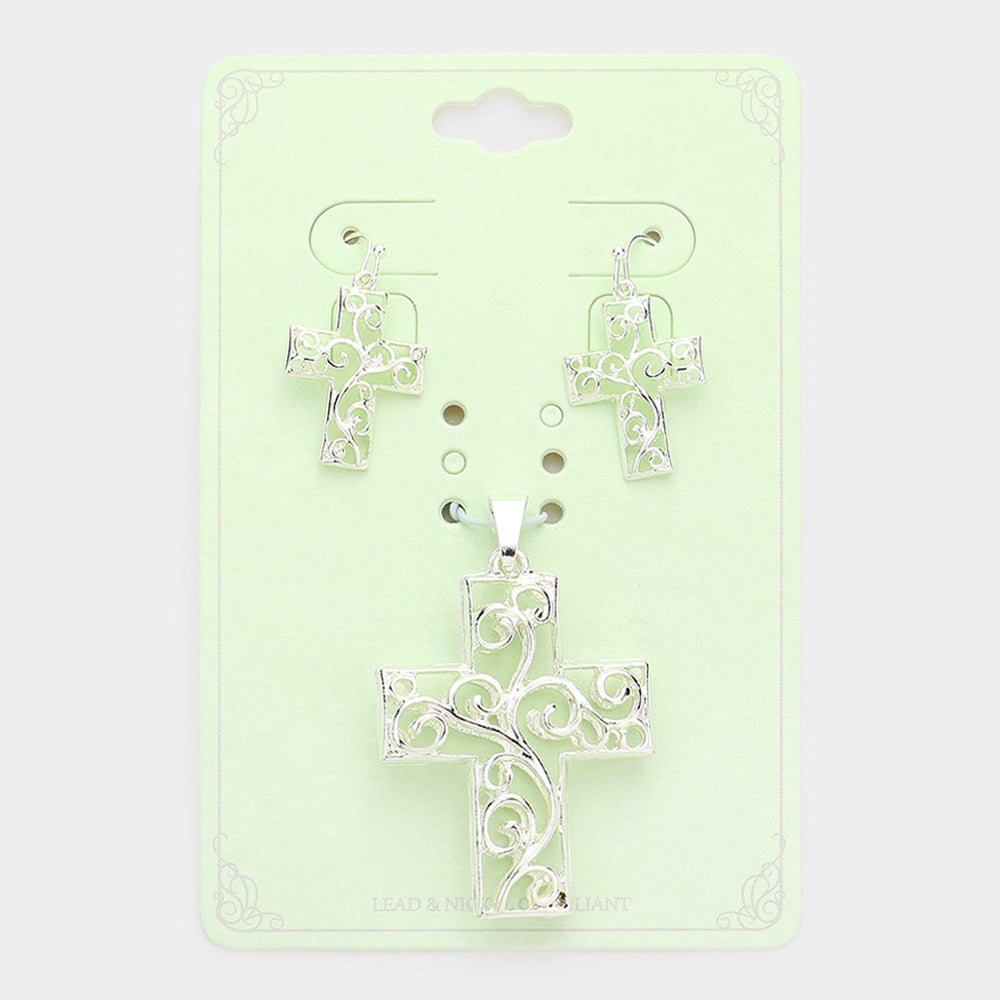 Madeline Love Silver Filigree Metal Cross Pendant Set - Pendant Sets
