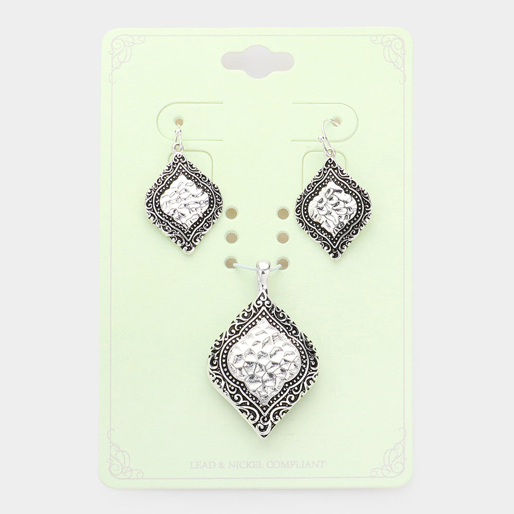 Madeline Love Antique Silver Embossed Antique Metal Petal Pendant Set - Pendant Sets