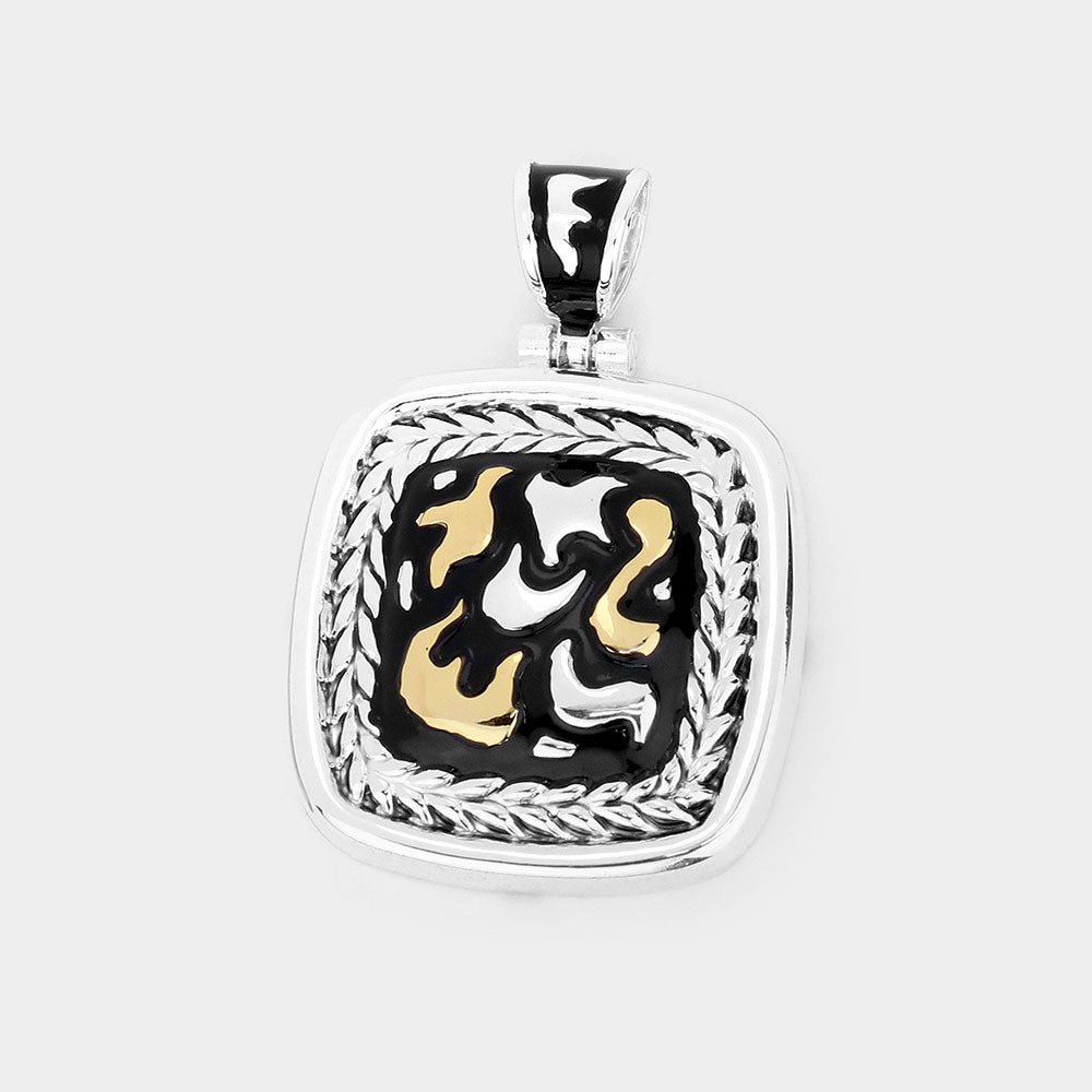Madeline Love Black Patterned Metal Square Pendant - Pendant Sets