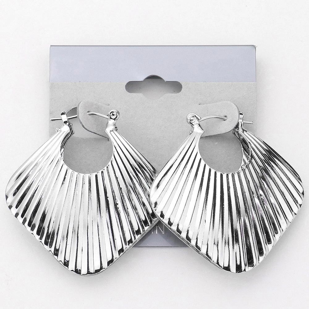 Madeline Love Rhodium Ridged Metal Square Pin Catch Hoop Earrings