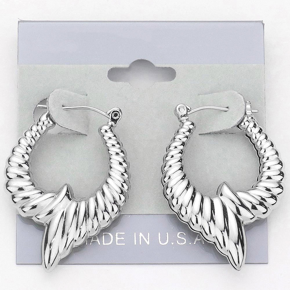 Madeline Love Rhodium Abstract Metal Pin Catch Hoop Earrings