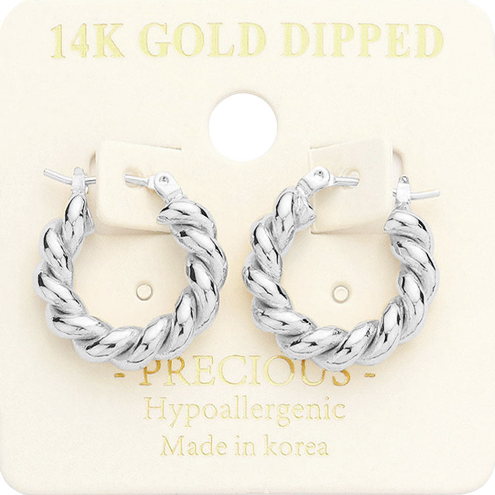 Madeline Love Rhodium 14K White Gold Dipped Braided Metal Hoop Pin Catch Earrings