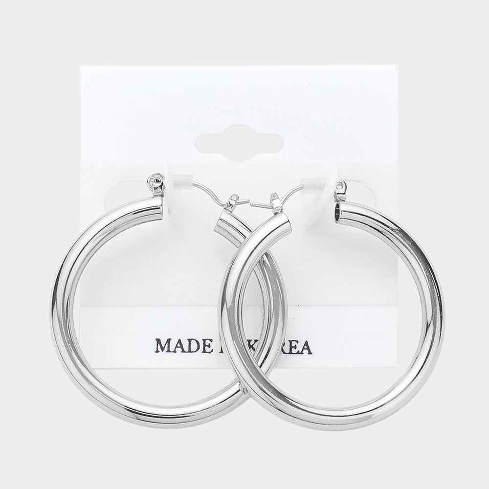Madeline Love Rhodium 1.5" Metal Pin Catch Hoop Earrings