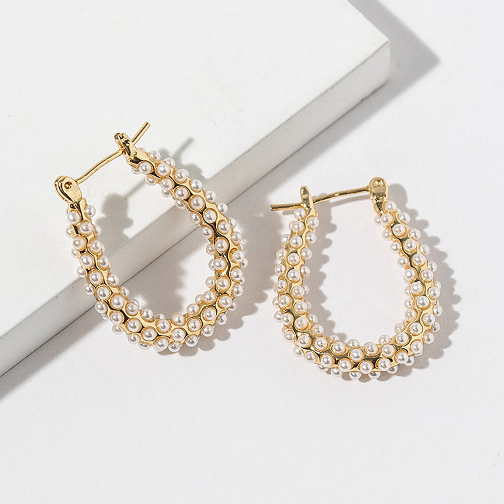 Madeline Love Cream, Gold Gold Dipped Pearl Teardrop Pin Catch Hoop Earrings - Bracelets