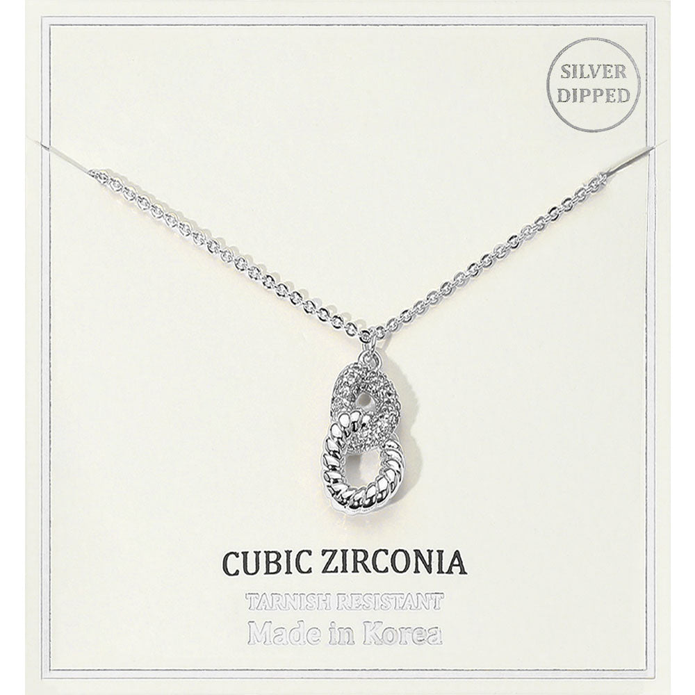 Madeline Love Clear, Rhodium Silver Dipped Double Loop CZ Stone Pendant Necklace - Jewelry