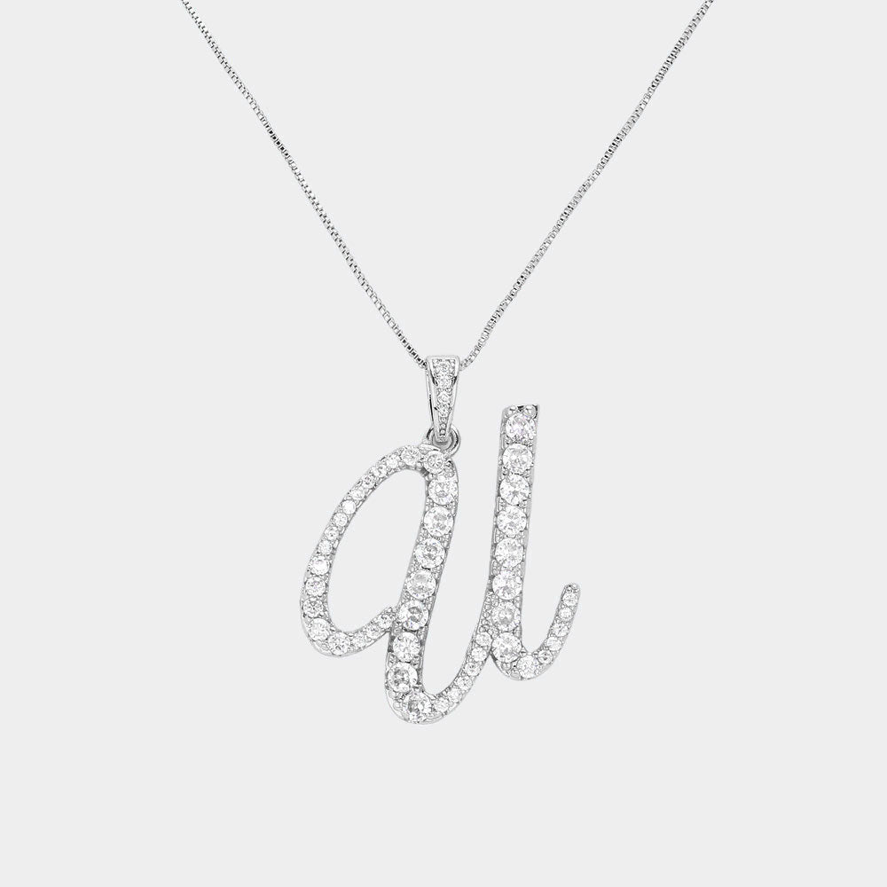 Madeline Love Silver, ~U~ -U- CZ Initial Monogram Pendant Necklace - Jewelry