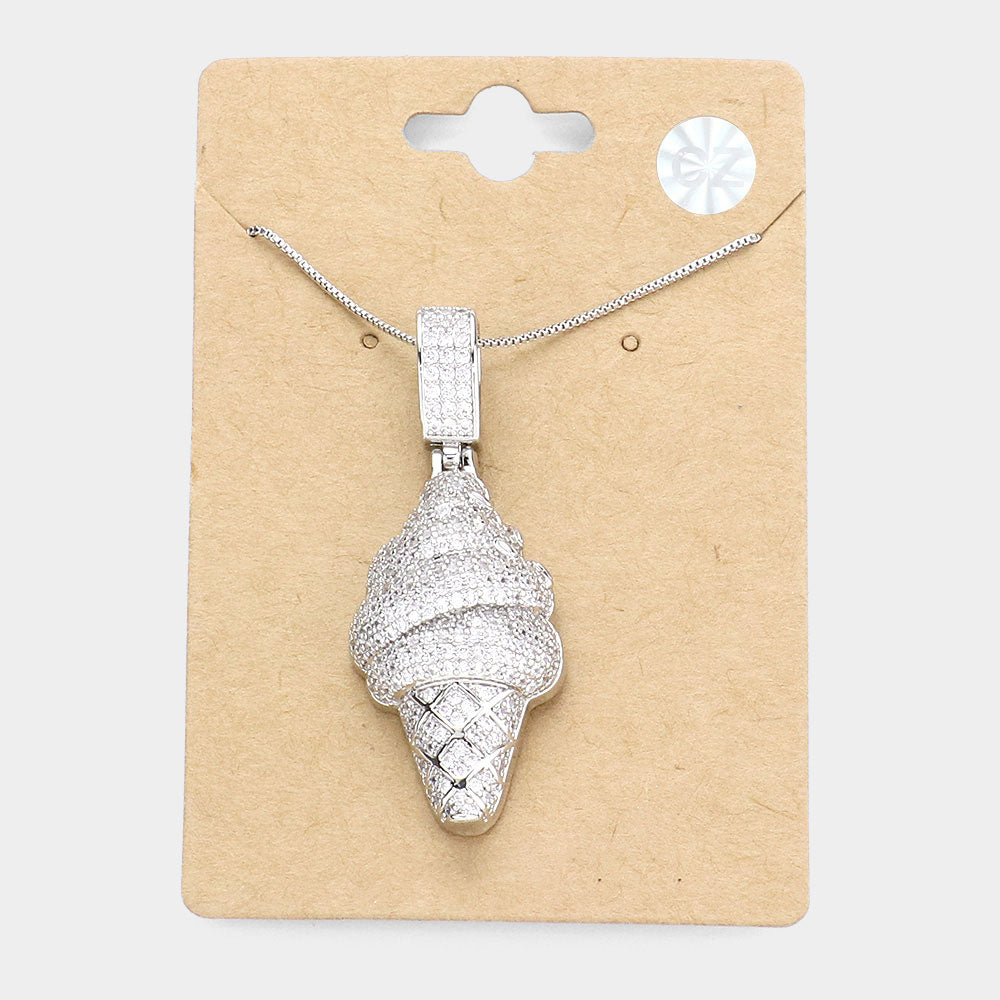 Madeline Love Silver CZ Ice Cream Pendant Necklace - Jewelry