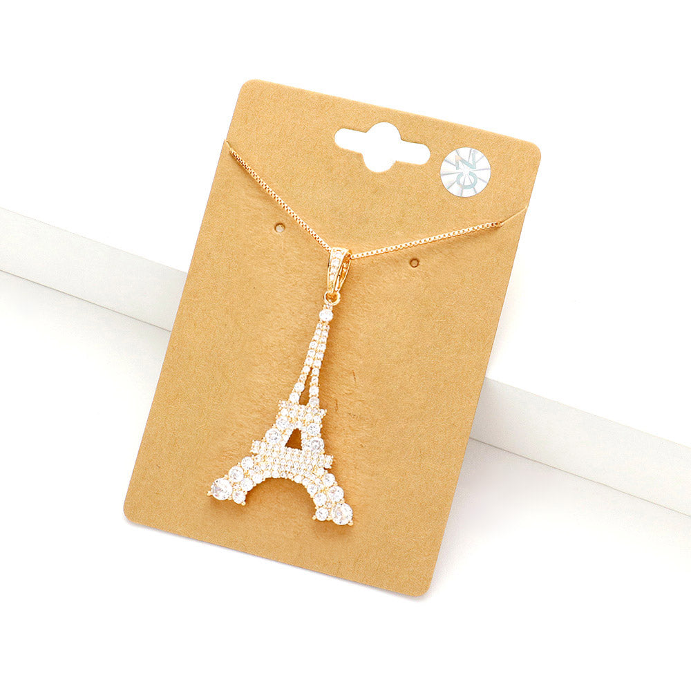 Madeline Love Gold CZ Eiffel Tower Pendant Necklace - Necklaces