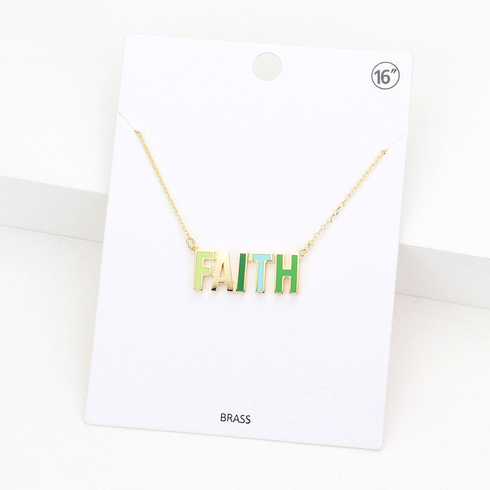 Madeline Love Gold FAITH Brass Metal Enamel Message Pendant Necklace - Necklaces