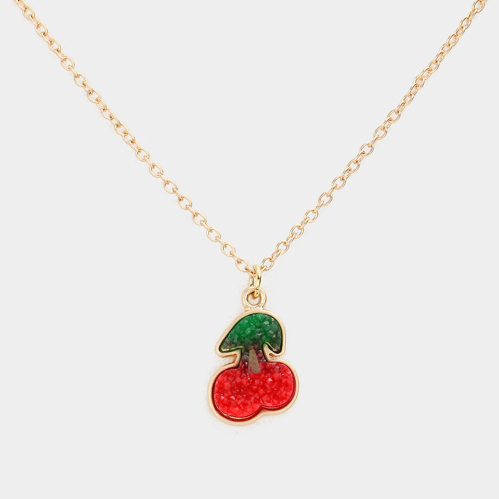 Madeline Love Red Druzy Cherry Pendant Necklace - Necklaces