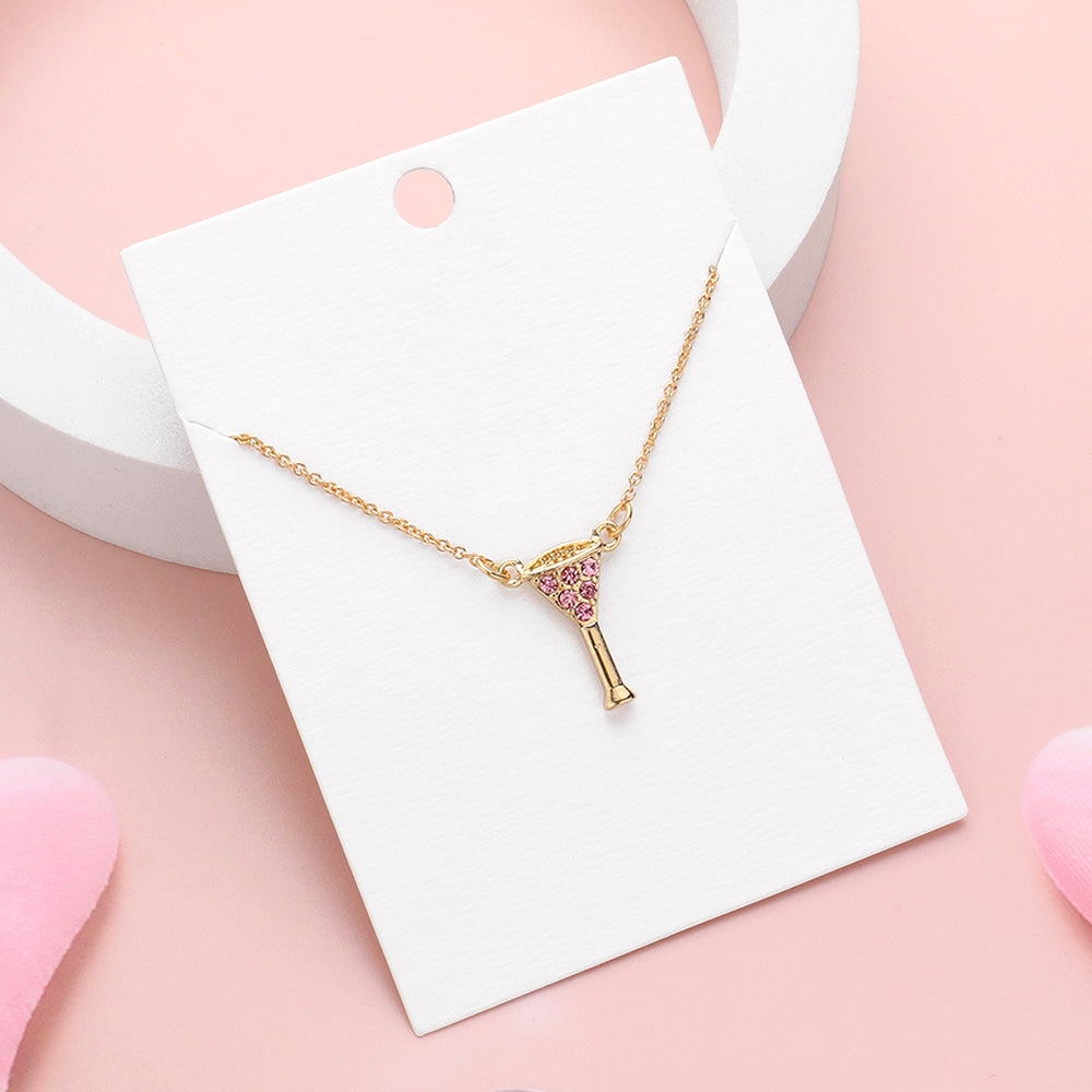 Madeline Love Gold, Pink Rhinestone Embellished Cocktail Pendant Necklace - Necklaces