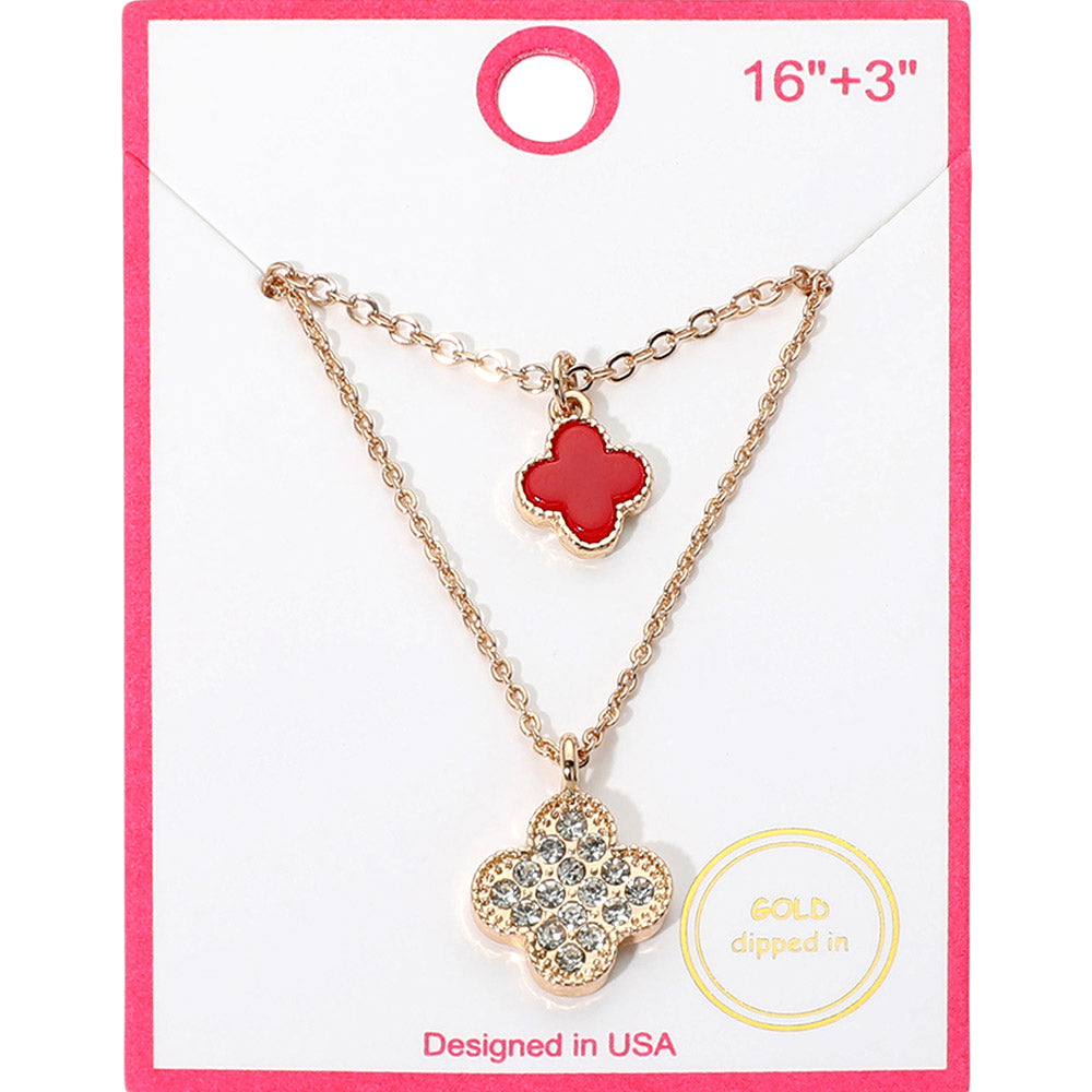 Madeline Love Gold, Red Gold Dipped Double Quatrefoil Pendant Layered Necklace - Necklaces